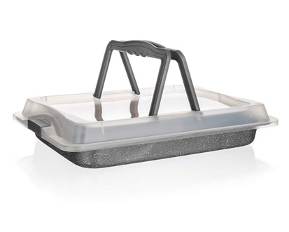 BANQUET  Plech s nepřilnavým povrchem GRANITE 42 x 29 x 4,5 cm, s víkem