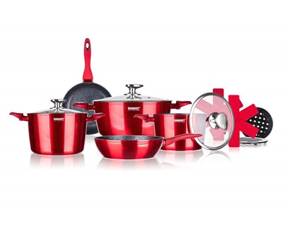 BANQUET Sada nádobí s nepřilnavým povrchem METALLIC RED, 12 ks