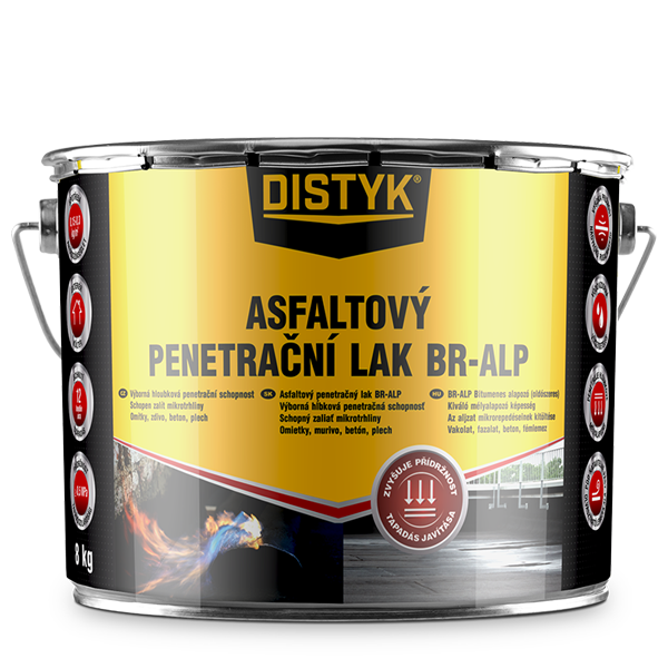 Asfaltový penetrační lak BR-ALP Distyk, plechovka 8 kg, černý