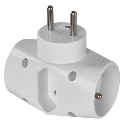 Rozbočovací zásuvka 2× kulatá + 1× plochá, bílá
