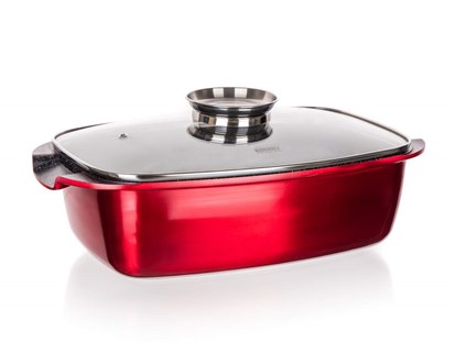 BANQUET Pekáč s nepřilnavým povrchem METALLIC RED 40 x 22 x 16,5 cm, s aroma knobem